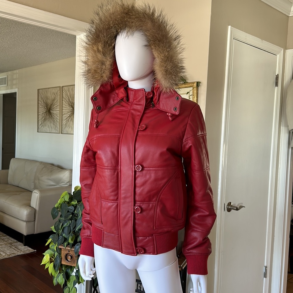 Excelled Full Leather Rare Bomber Jacket in Red size M Like New , Vintage